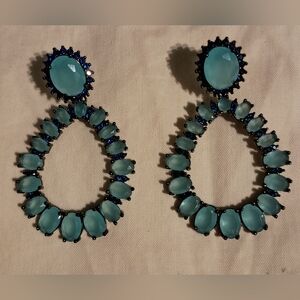 Oval Cut Blue Color Cubic Zirconia Teardrop Dangling Boho Earrings For Women